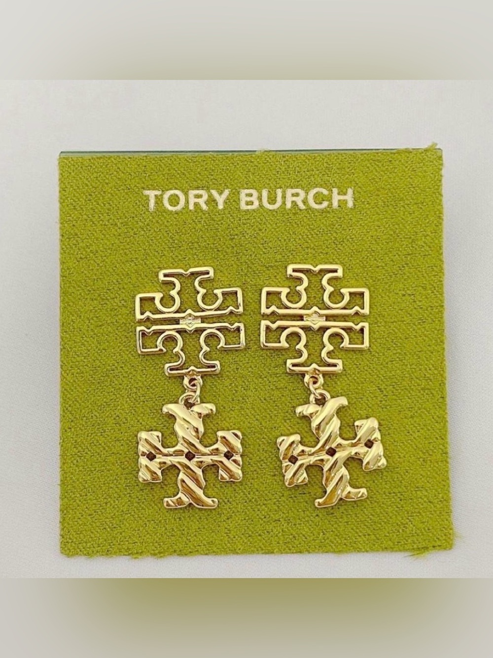 Tory Gold Stacked Double T Earrings Dangle Drops NWT